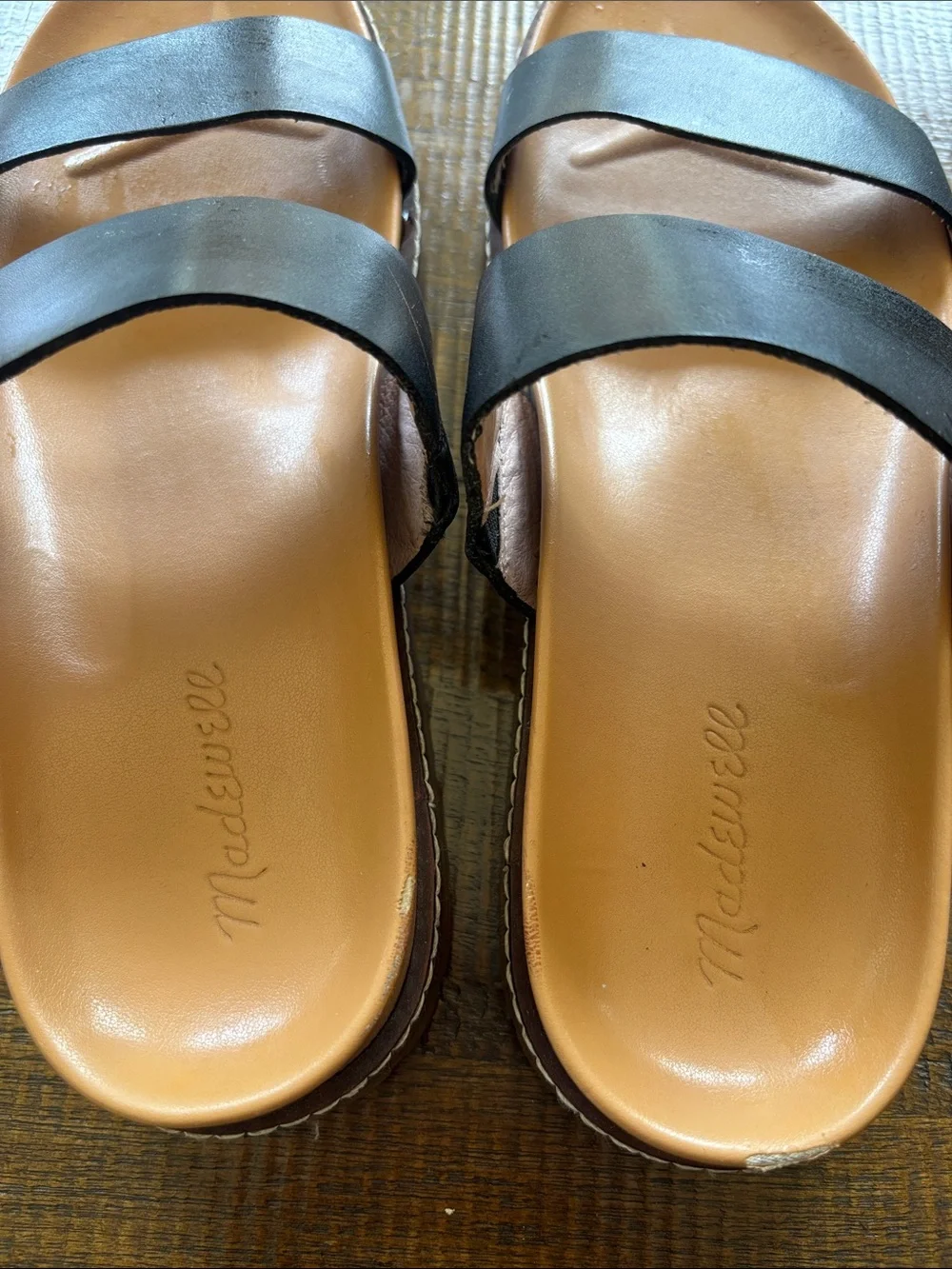 Madewell Women’s Casual Double-Strap Slide Sandals - Black/Tan size 8 - Picture 4 of 5